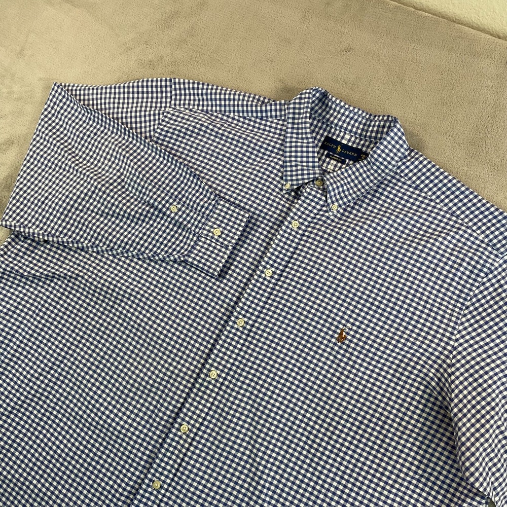 Polo Ralph Lauren Oxford Shirt Men 4XB Big Blue Gingham Check Flesh Pony $148